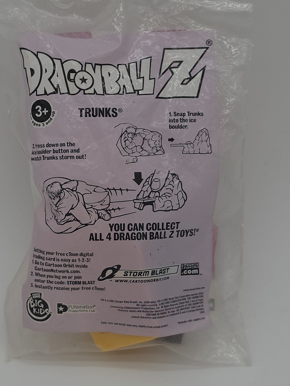 Vntg Burger King Toys Trunks Launcher Dragon Ball Z  2002 Sealed Package